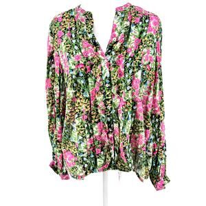 Banjanan Floral Print Button Up Shirt Size Large Cotton India EUC Anthropologie